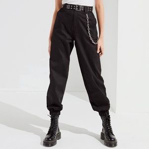 I.AM.GIA Black High-Waist Cargo Jogger Pants with Chain